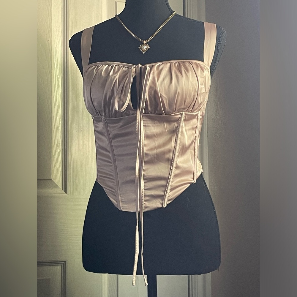 Satin Corset Tank Top - golden champagne